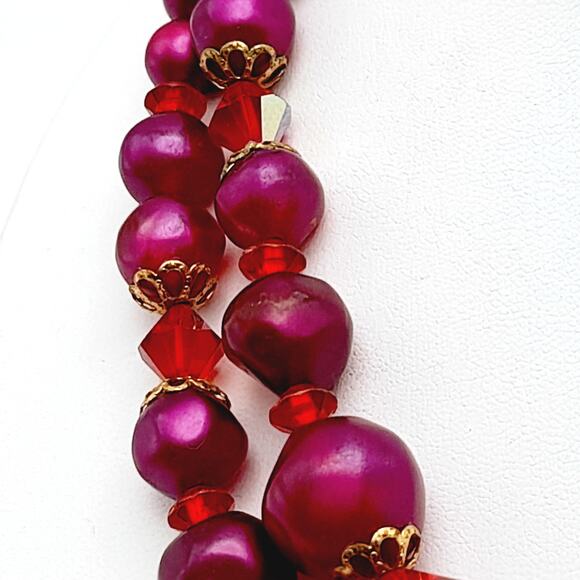 Vintage Arthur Pepper (ART) Purple Beads Red Crystal Necklace - Picture 5 of 14